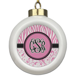 Zebra & Floral Ceramic Ball Ornament (Personalized)