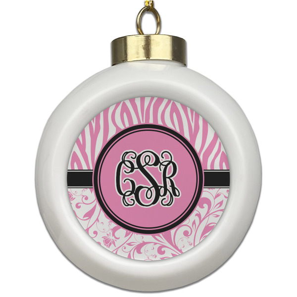 Custom Zebra & Floral Ceramic Ball Ornament (Personalized)