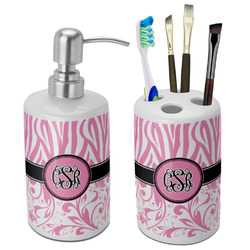 Zebra & Floral Ceramic Bathroom Accessories Set (Personalized)