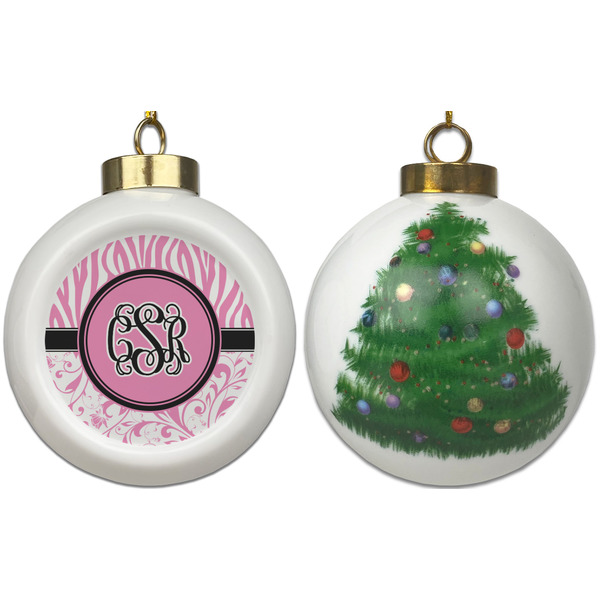 Zebra & Floral Ceramic Christmas Ornament - X-Mas Tree (APPROVAL)