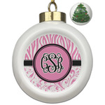 Zebra & Floral Ceramic Ball Ornament - Christmas Tree (Personalized)