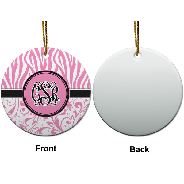 Zebra & Floral Ceramic Flat Ornament - Circle Front & Back (APPROVAL)