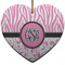 Zebra & Floral Ceramic Flat Ornament - Heart (Front)