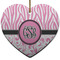 Zebra & Floral Heart Ceramic Ornament w/ Monogram