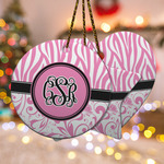 Zebra & Floral Ceramic Ornament w/ Monogram