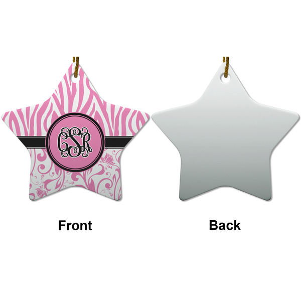 Zebra & Floral Ceramic Flat Ornament - Star Front & Back (APPROVAL)