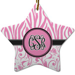 Zebra & Floral Star Ceramic Ornament w/ Monogram