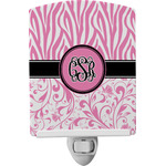 Zebra & Floral Ceramic Night Light w/ Monogram