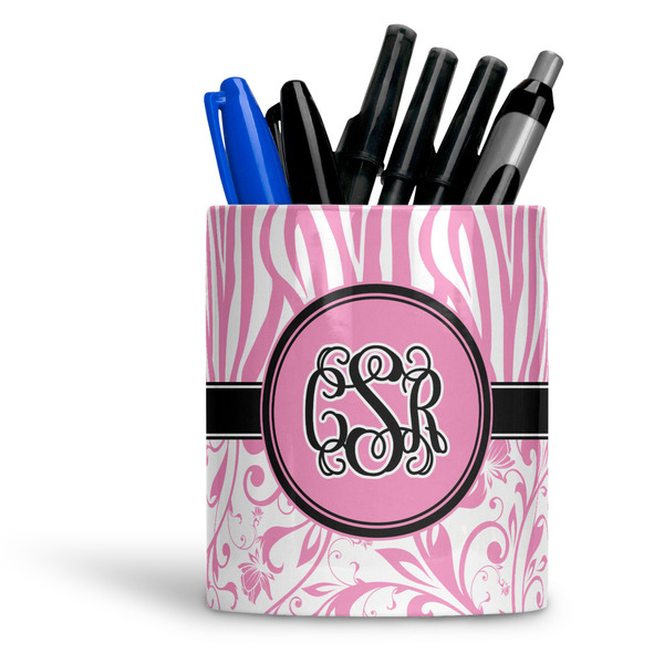 Custom Zebra & Floral Ceramic Pen Holder