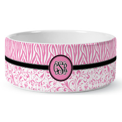 Zebra & Floral Ceramic Dog Bowl (Personalized)