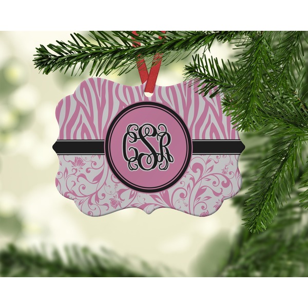 Zebra & Floral Christmas Ornament (On Tree)