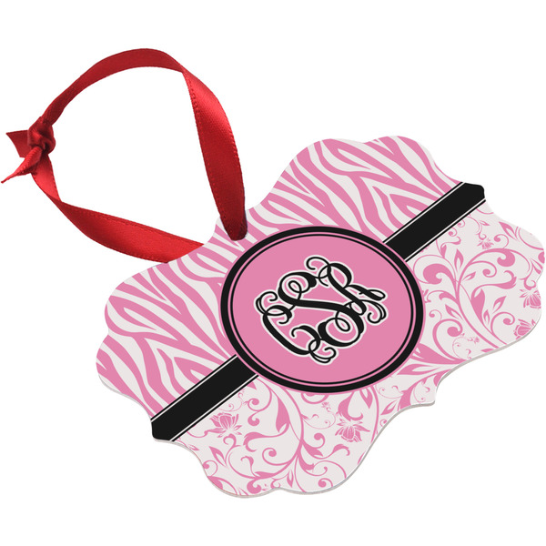 Zebra & Floral Christmas Ornament