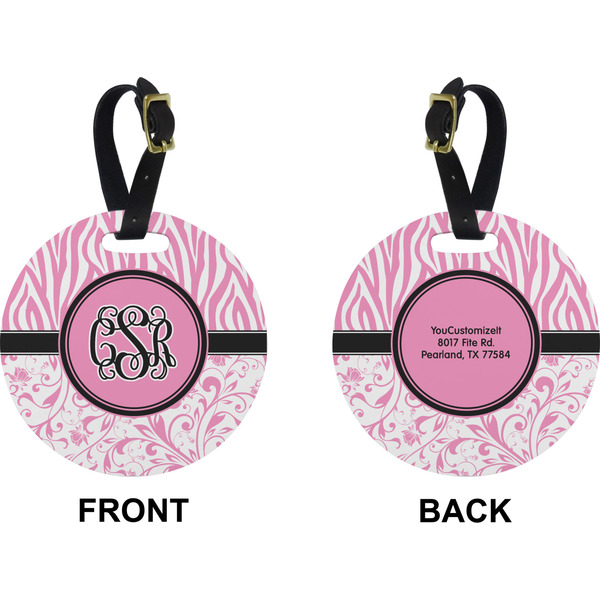Zebra & Floral Circle Luggage Tag (Front + Back)