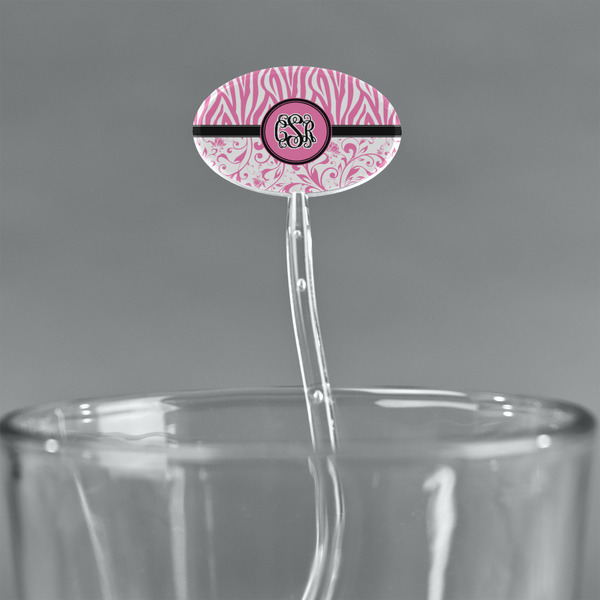 Zebra & Floral Clear Plastic 7" Stir Stick - Oval - Main