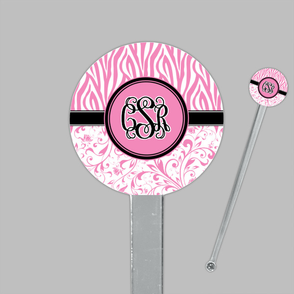 Zebra & Floral Clear Plastic 7" Stir Stick - Round - Closeup