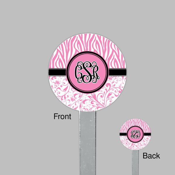 Zebra & Floral Clear Plastic 7" Stir Stick - Round - Front & Back