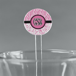 Zebra & Floral 5.5" Round Plastic Stir Sticks - Clear (Personalized)
