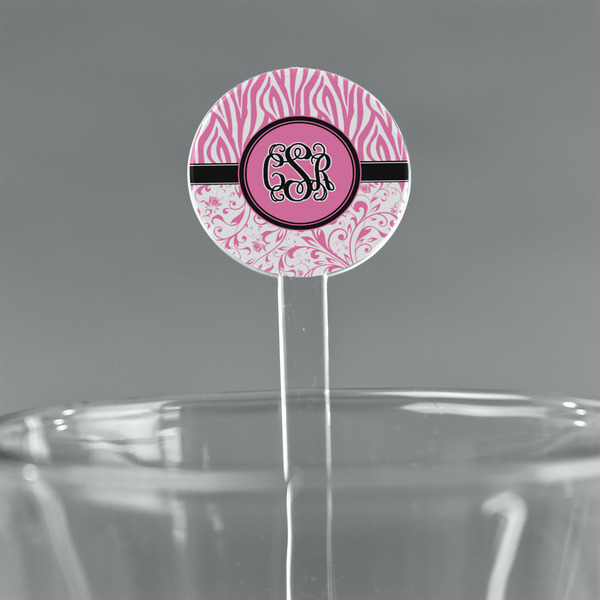 Custom Zebra & Floral 5.5" Round Plastic Stir Sticks - Clear (Personalized)