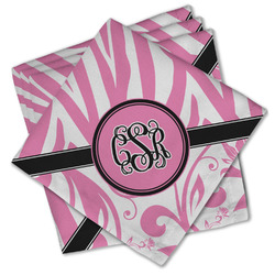 Zebra & Floral Cloth Cocktail Napkins - Set of 4 w/ Monogram
