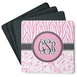 Zebra & Floral Square Rubber Backed Coasters - Set of 4 (Personalized)