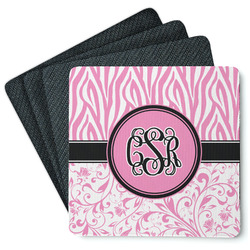 Zebra & Floral Square Rubber Backed Coasters - Set of 4 (Personalized)
