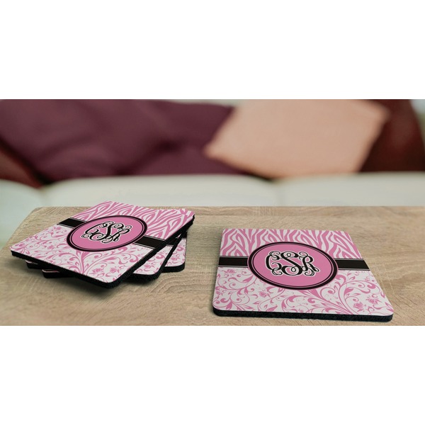 Zebra & Floral Coaster Rubber Back - On Coffee Table