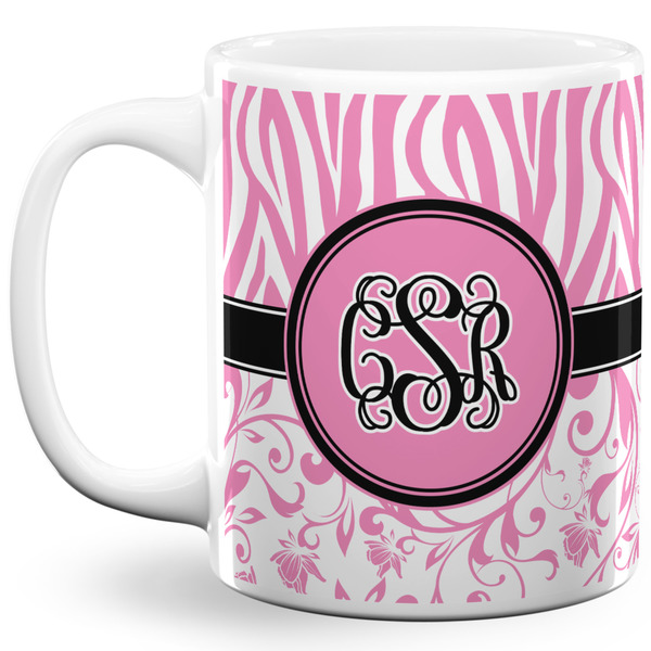 Custom Zebra & Floral 11 Oz Coffee Mug - White (Personalized)