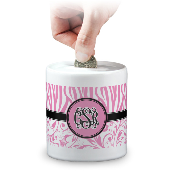 Custom Zebra & Floral Coin Bank (Personalized)