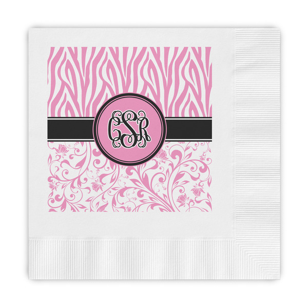Custom Zebra & Floral Embossed Decorative Napkins (Personalized)