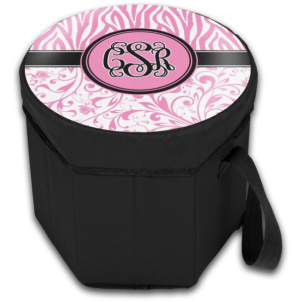 Zebra & Floral Collapsible Personalized Cooler & Seat (Closed)