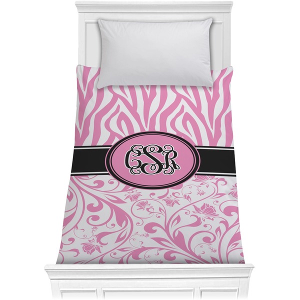 Custom Zebra & Floral Comforter - Twin XL (Personalized)