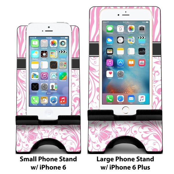 Zebra & Floral Compare Phone Stand Sizes - with iPhones