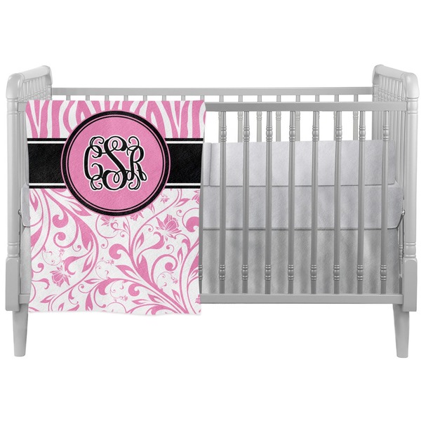 Custom Zebra & Floral Crib Comforter / Quilt (Personalized)