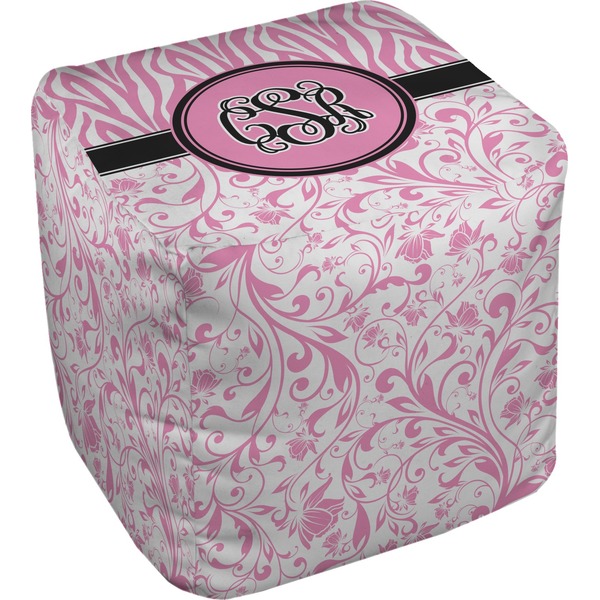 Custom Zebra & Floral Cube Pouf Ottoman - 13" (Personalized)