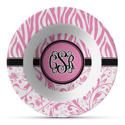 Zebra & Floral Plastic Bowl - Microwave Safe - Composite Polymer (Personalized)