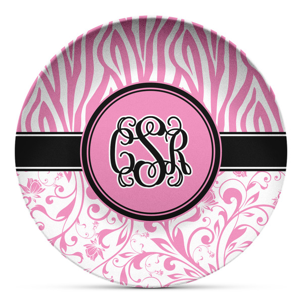Custom Zebra & Floral Microwave Safe Plastic Plate - Composite Polymer (Personalized)