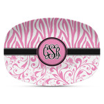 Zebra & Floral Plastic Platter - Microwave & Oven Safe Composite Polymer (Personalized)