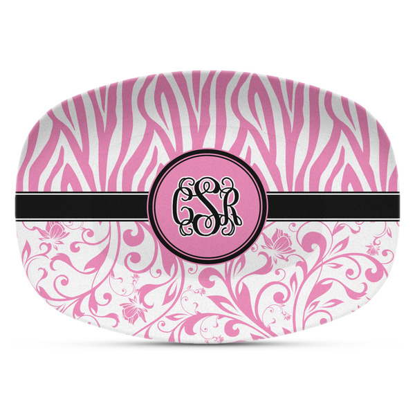 Custom Zebra & Floral Plastic Platter - Microwave & Oven Safe Composite Polymer (Personalized)