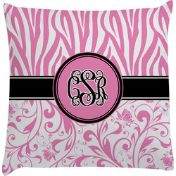 Zebra & Floral Decorative Pillow Case w/ Monogram