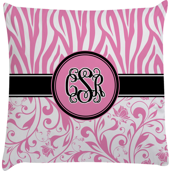 Custom Zebra & Floral Decorative Pillow Case w/ Monogram