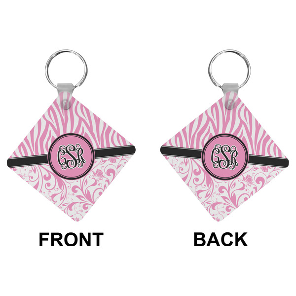 Zebra & Floral Diamond Keychain (Front + Back)