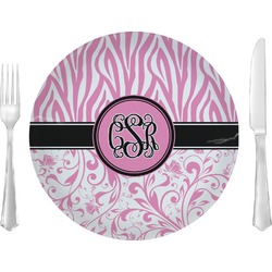 Zebra & Floral Glass Lunch / Dinner Plate 10" (Personalized)