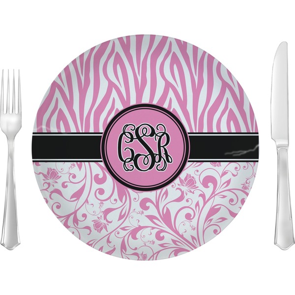 Custom Zebra & Floral Glass Lunch / Dinner Plate 10" (Personalized)