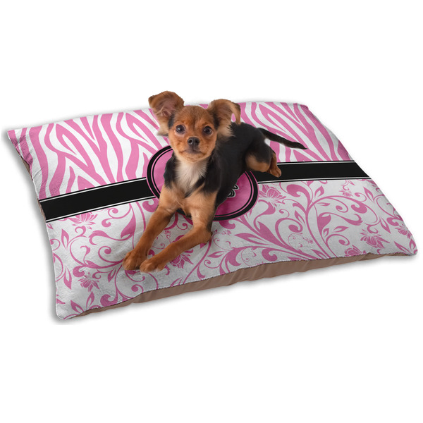 Custom Zebra & Floral Dog Bed - Small w/ Monogram