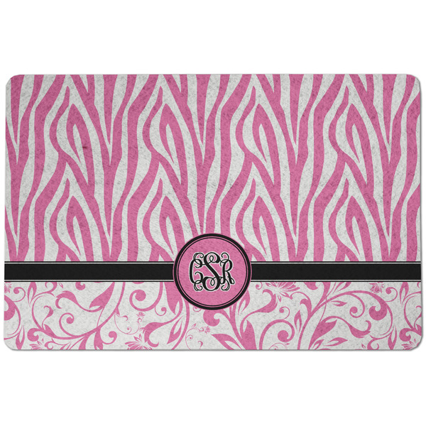 Custom Zebra & Floral Dog Food Mat w/ Monogram