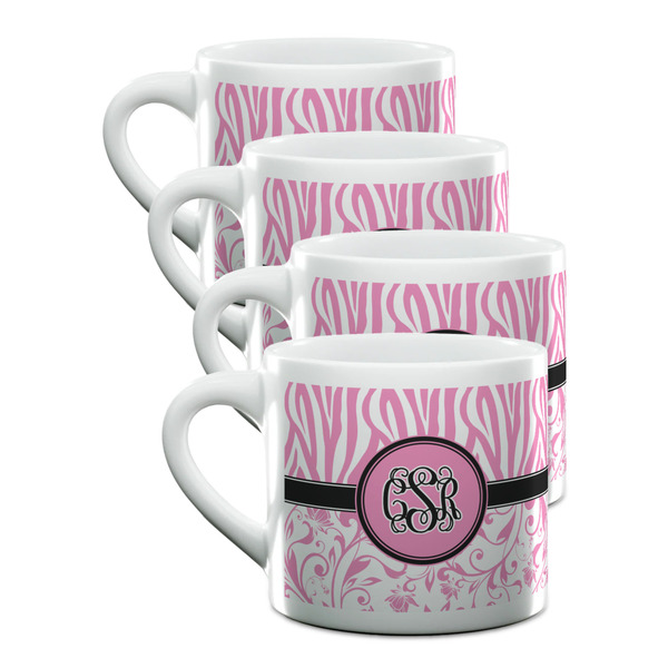 Custom Zebra & Floral Double Shot Espresso Cups - Set of 4 (Personalized)