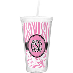 Zebra & Floral Double Wall Tumbler with Straw (Personalized)