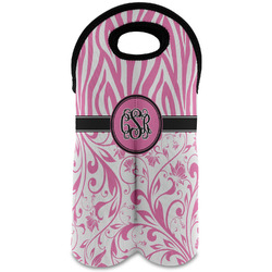 Zebra & Floral Wine Tote Bag (2 Bottles) w/ Monogram