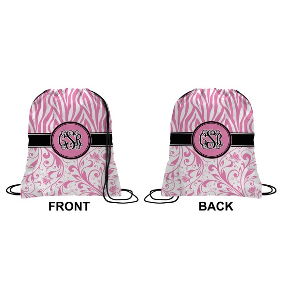 Zebra & Floral Drawstring Backpack Front & Back Small