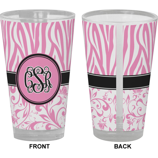 Zebra & Floral Pint Glass - Full Color - Front & Back Views